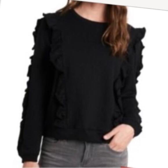 1. State Rich Black Ruffles Trim Long Sleeves Crewneck Sweatshirt Size Small NWT - Picture 1 of 16